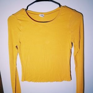 Garage Yellow Lettuce-Edged Ribbed Long Sleeve P/S